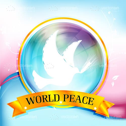 World Peace Badge with White Dove and Multicolour Background